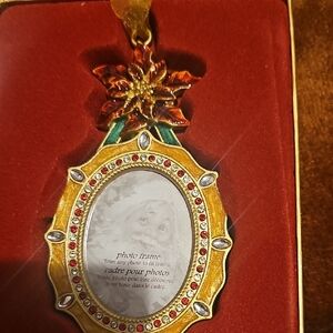 Gold and Red Oval Photo Frame Ornament